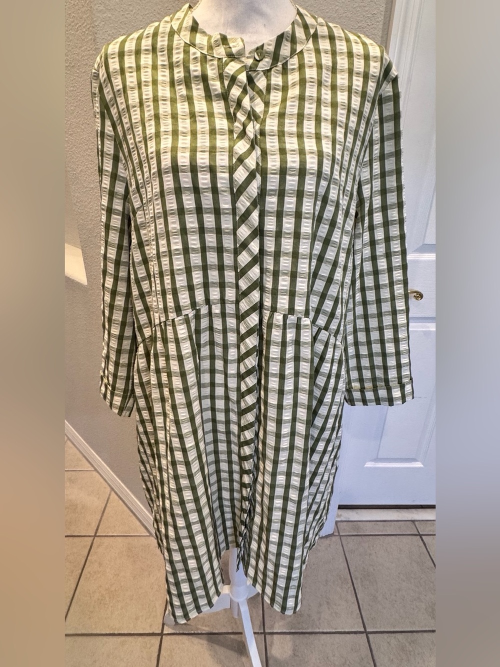 TUCKERNUCK Sage Seersucker Gingham Royal Shirt Dress Size XXL (16)